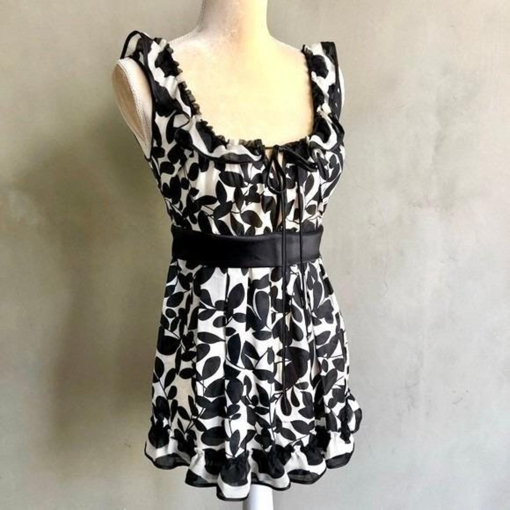 Dolce & Gabbana Silk Babydoll Y2K Top Black White‎ Luxury Ruffle Blouse IT 42 XS